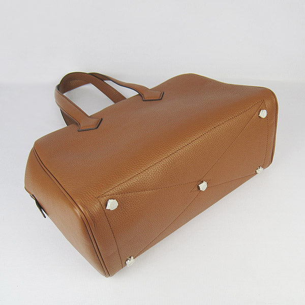 Luxury Hermes Togo leather handbag light coffee silver | Studio Nafay