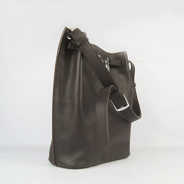 Luxury Hermes Nappa Leather Shoulder Bag dark coffee Silver