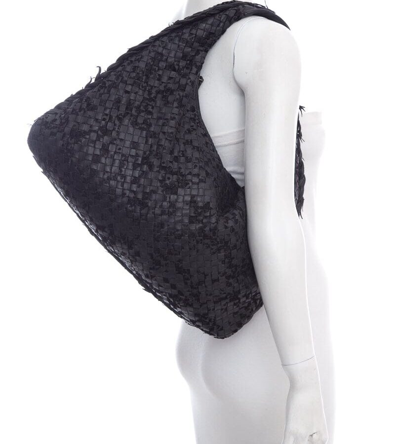 Bottega Veneta Black Intrecciato Leather & Velvet Handbag | Studio Nafay
