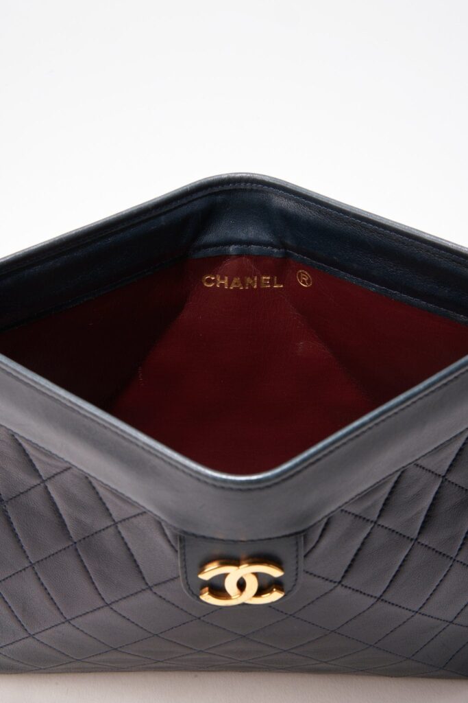 Chanel Navy Leather Clutch Bag With 24K Gold Plated Hardware - Product Image 2