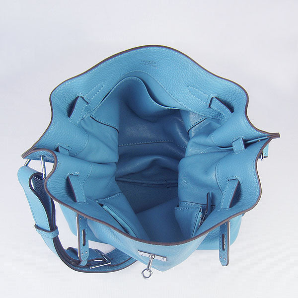 Luxury Hermes Nappa Leather Shoulder Bag light blue Silver | Studio Nafay