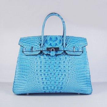 Hermes Birkin 35cm Crocodile Head Veins Handbags Light Blue Silver | Studio Nafay