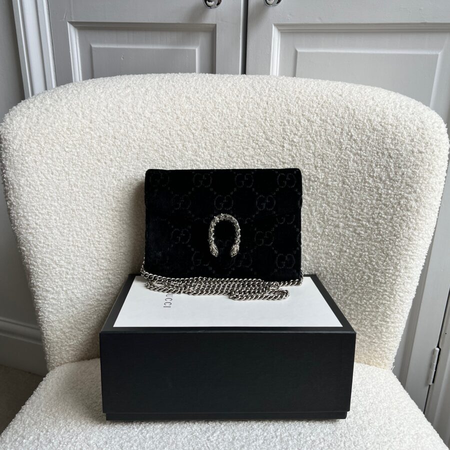 Gucci Black Velvet Dionysus Mini Chain Bag | Studio Nafay