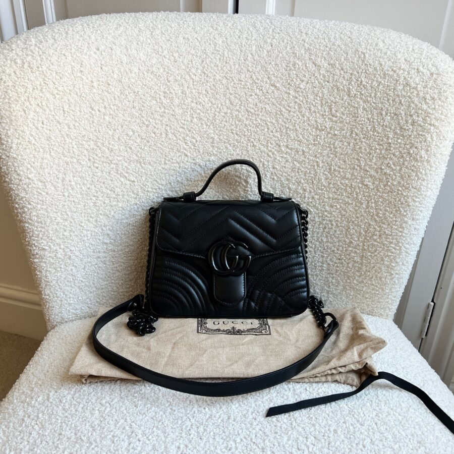 Gucci GG Black on Black Marmont Small Top Handle Bag (RRP £2,070) | Studio Nafay
