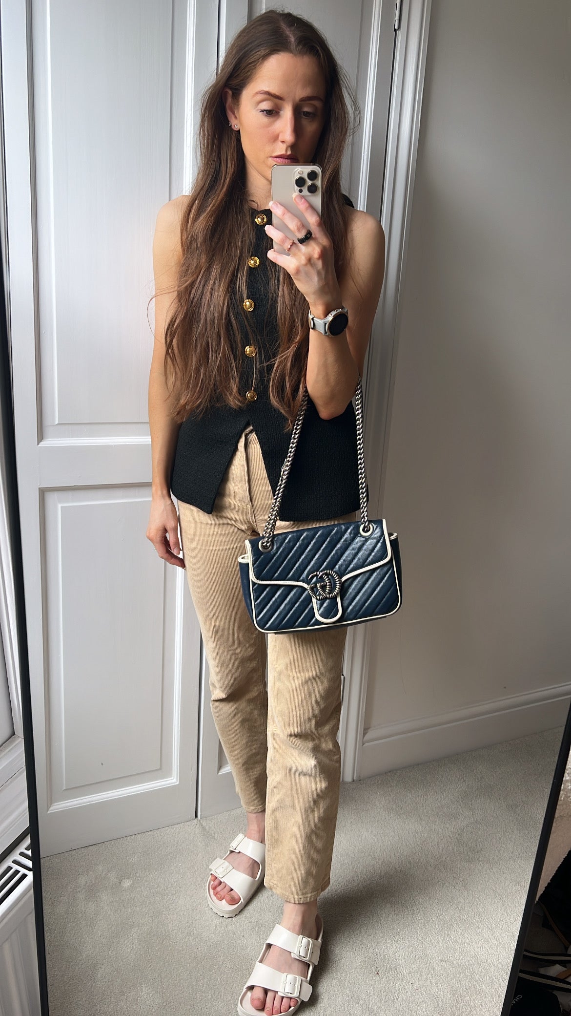 Gucci GG Navy and White Torchon Marmont Small Shoulder Bag