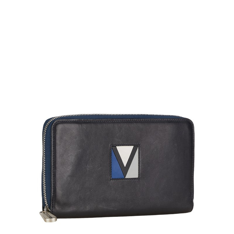 Louis Vuitton LV Cup Zippie Organizer Round Fashner Long Wallet Black Navy Leather Mens LOUIS VUITTON