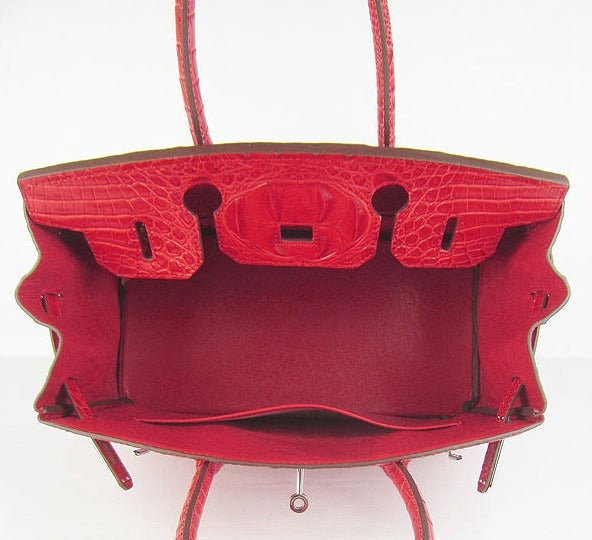 Hermes Birkin 30cm Crocodile Head Vein Handbags Red Silver | Studio Nafay