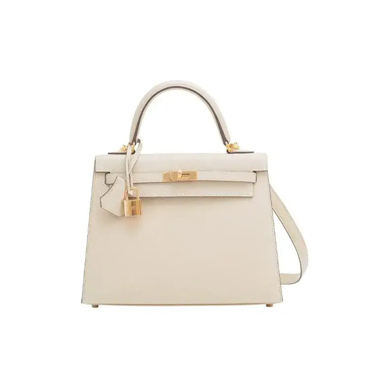 HERMES Kelly 25 Bag Epsom Leather Handbag (25,28) nata white gold hardware | Studio Nafay