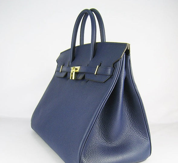 Hermes Birkin 35cm Togo Leather Handbags 6099 Dark Blue Golden | Studio Nafay