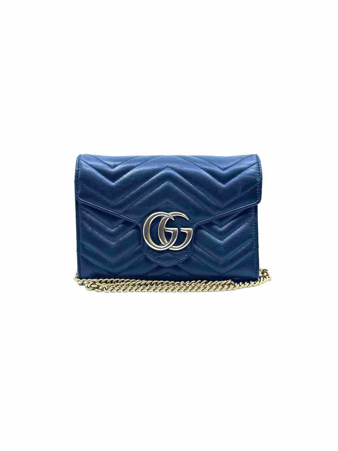 GUCCI GG Marmont wallet on chain Black Leather Quilted Handbag