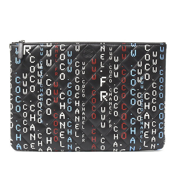 Chanel Lambskin Typography Clutch Bag Black | Studio Nafay