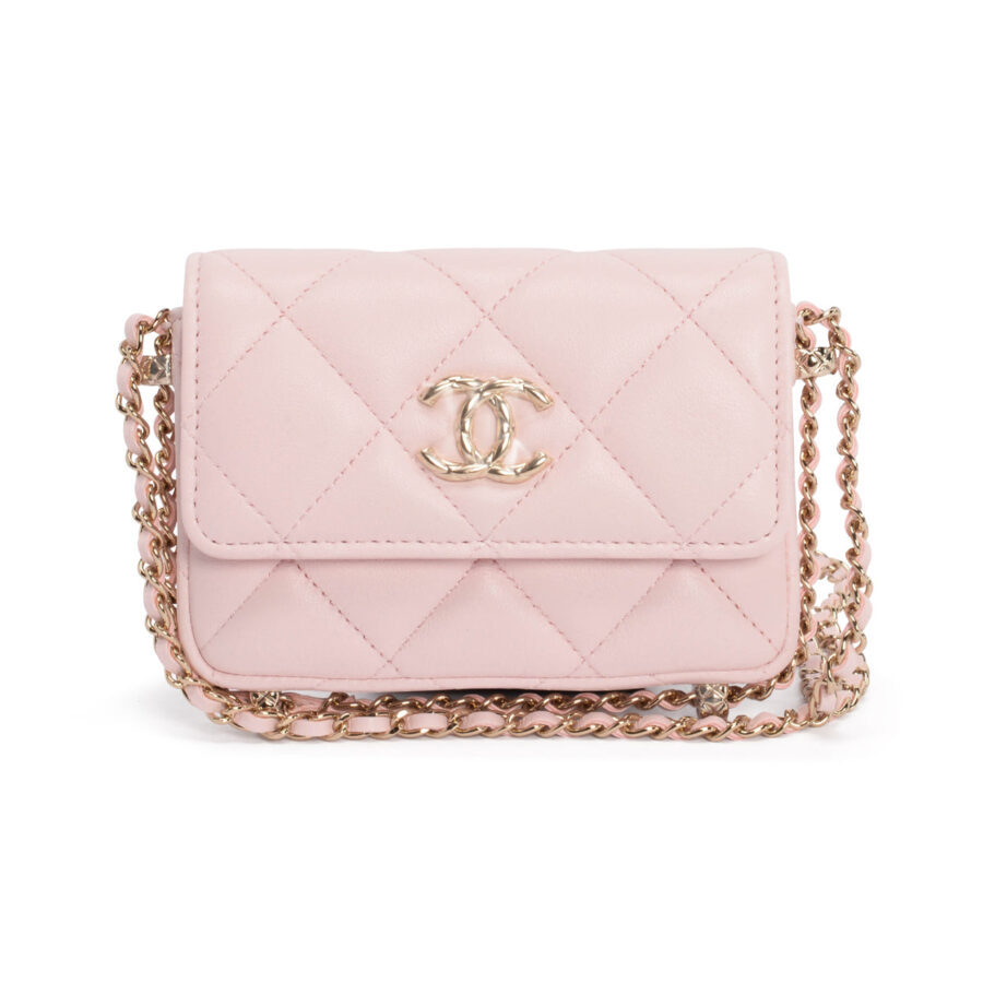 chl Light Pink Calfskin Clutch With Chain Wallet | Studio Nafay