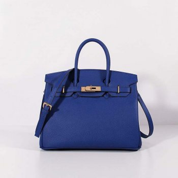 Hermes 30cm Birkin Bag Togo Leather with Strap Electric Blue Gold | Studio Nafay