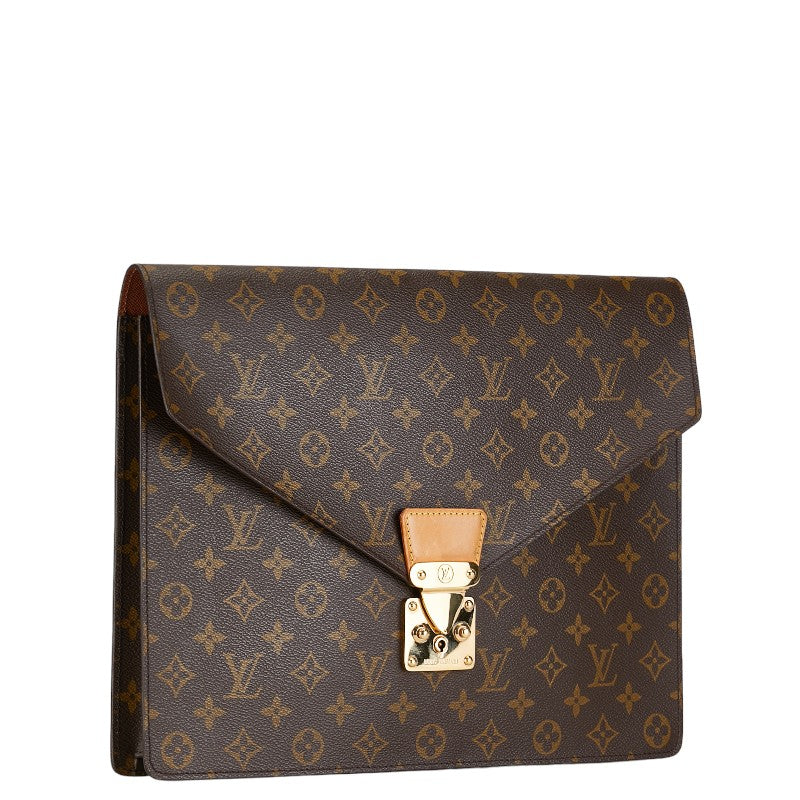 Louis Vuitton Monogram Porte Document Senator Business Bag Backpack Brown PVC Leather Mens LOUIS VUITTON