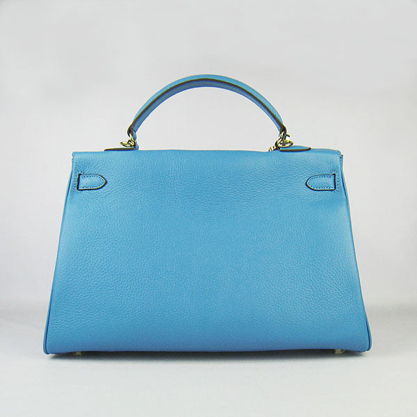 Luxury Hermes Kelly 35cm Togo Leather Handbag Light Blue/Golden | Studio Nafay