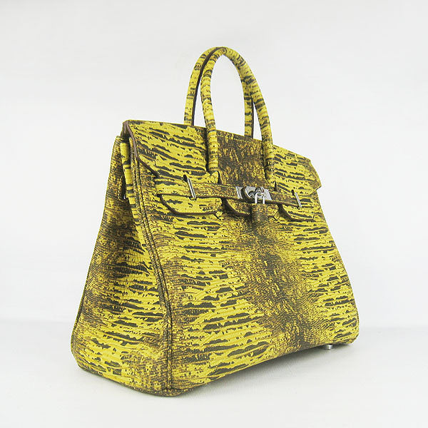 Hermes Birkin 35cm Lizard Pattern Handbag 6089 Yellow/Silver | Studio Nafay