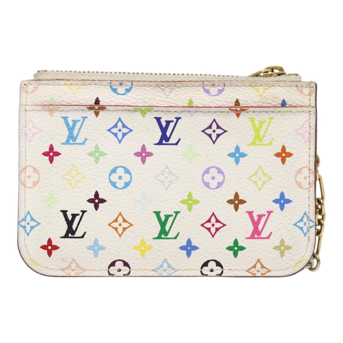 LOUIS VUITTON Multicolor Pochette Cles NM Coin Purse White LV Auth 88038