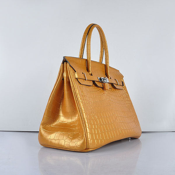 Hermes Birkin 35cm 6089 New Golden Crocodile Vein Handbags Silver | Studio Nafay