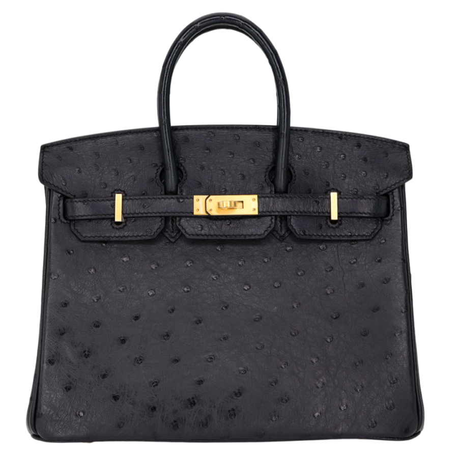 Hermes25cm Birkin HSS Black/ Rouge H Ostrich Brushed Gold Hardware | Studio Nafay