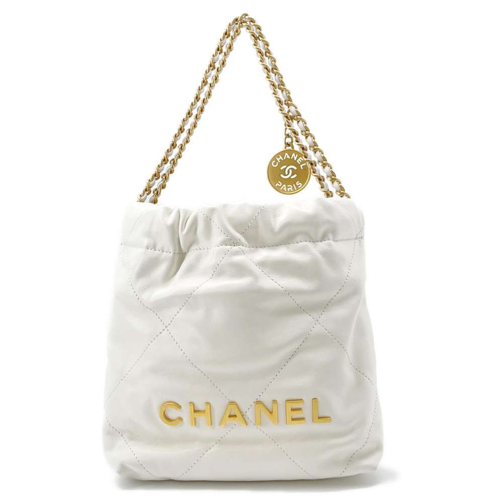CHANEL CHANEL 22 Handbag White Shiny Calf Leather Size Mini