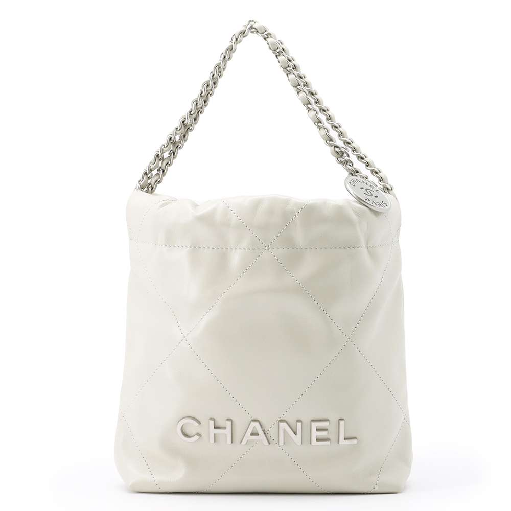 CHANEL CHANEL22 ChainShoulder Bag Gray Shiny Calf Leather Size Mini
