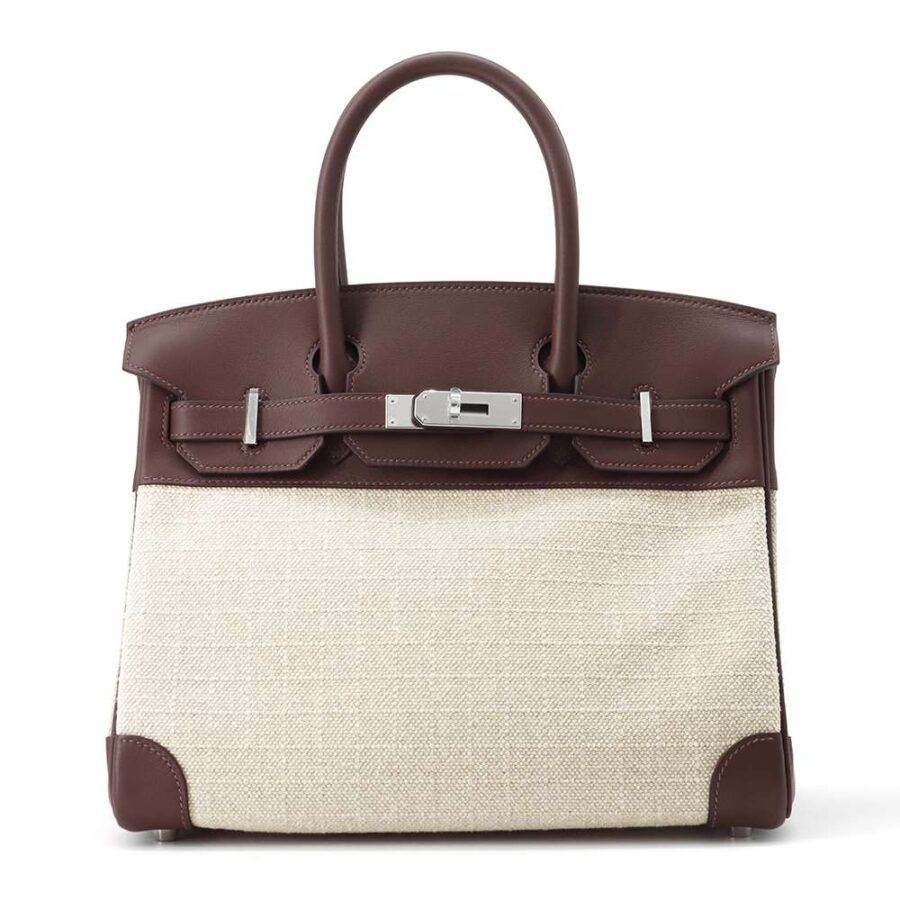 HERMES Birkin Ecru/ Moka Toile GM Swift Leather Size 30 | Studio Nafay