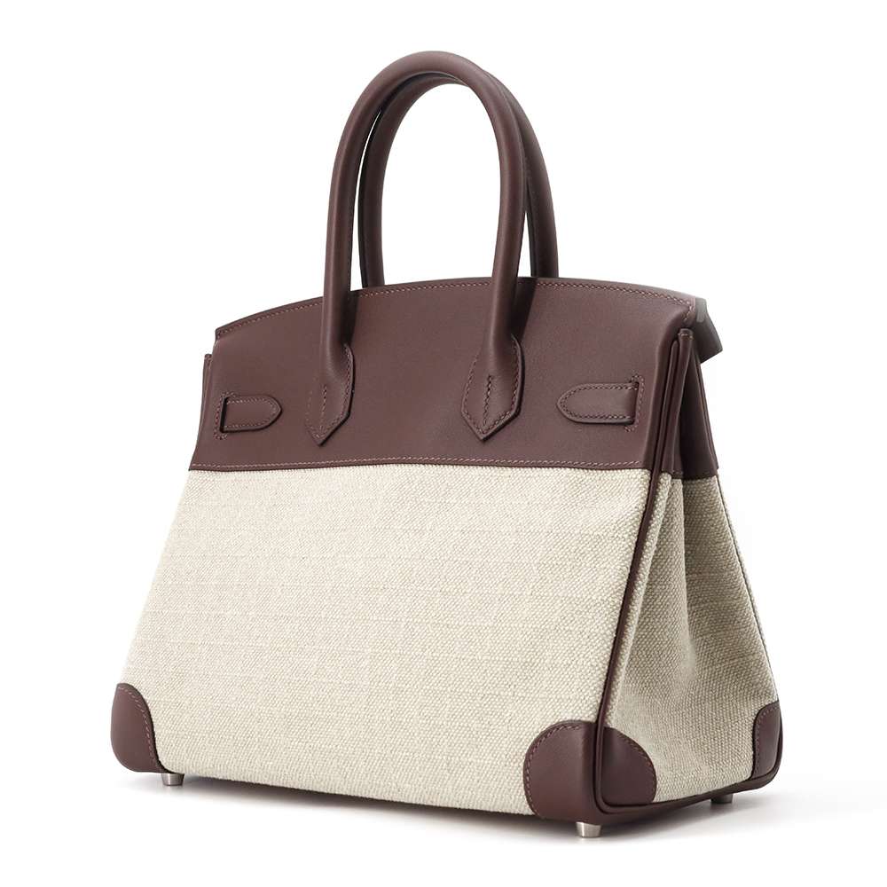 HERMES Birkin Ecru/ Moka Toile GM Swift Leather Size 30