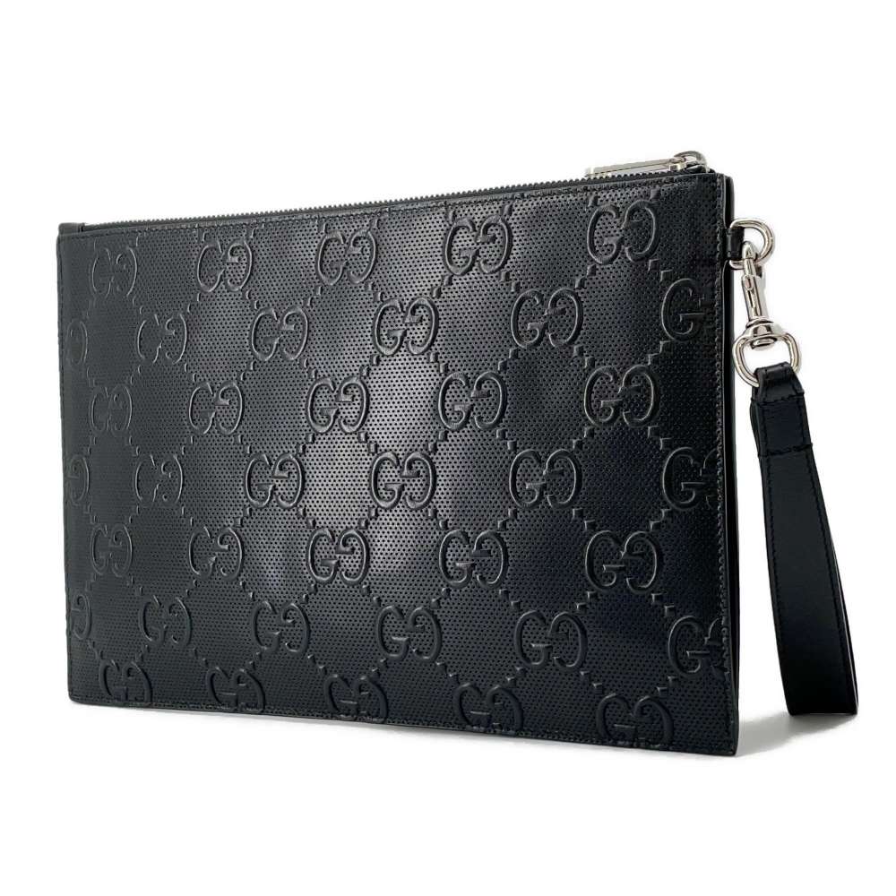 GUCCI GG embossed Clutch Bag Black 625569 Leather