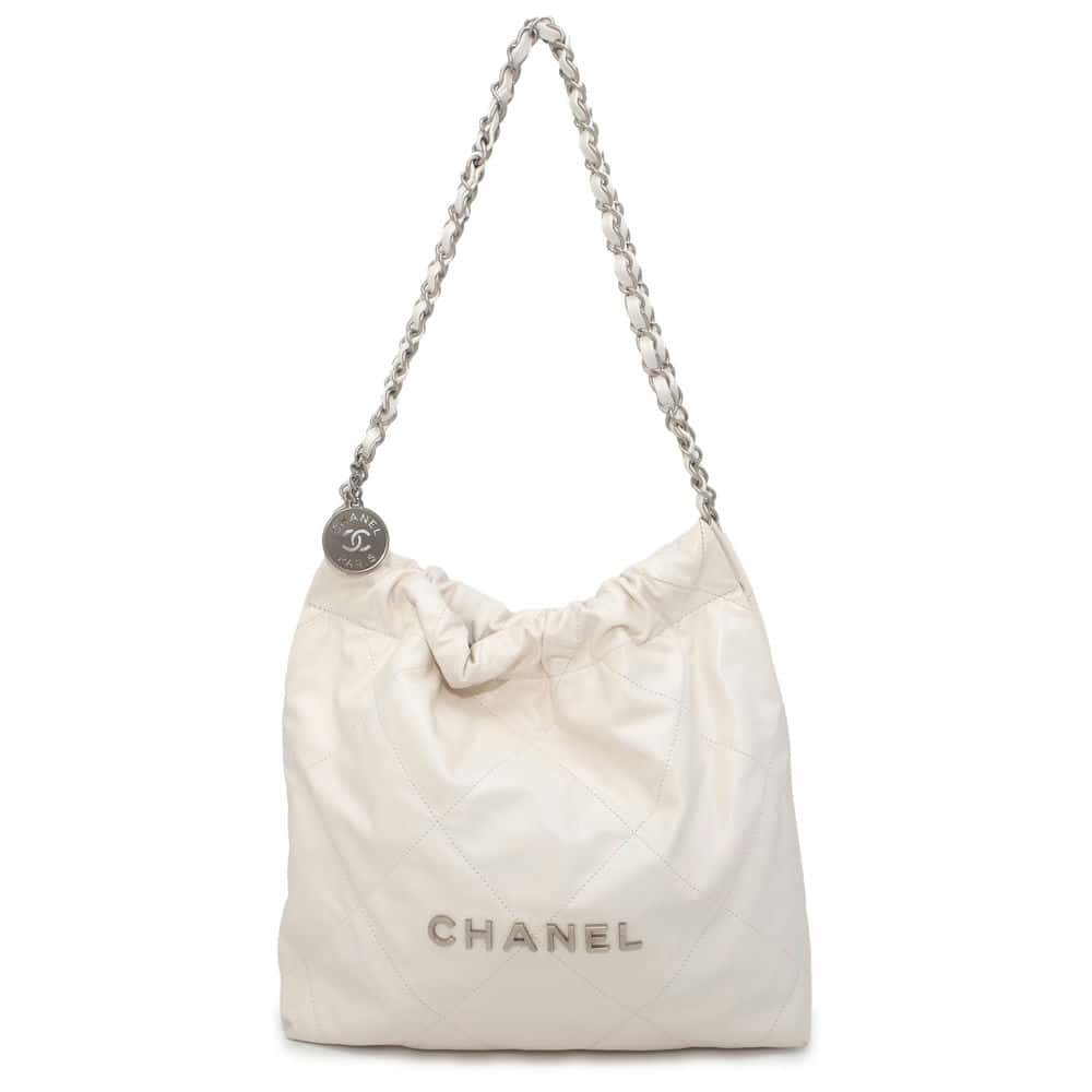 CHANEL CHANEL 22Handbag White Shiny Calf Leather Size Small