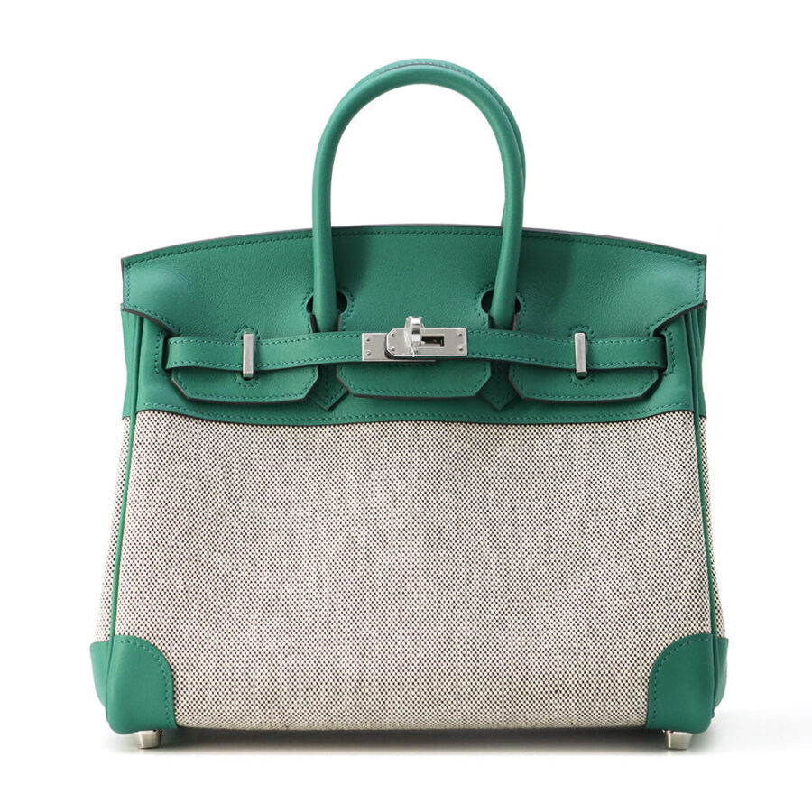 HERMES Birkin Ecru/ Vert Vertigo Toile H Swift Leather Size 25 | Studio Nafay