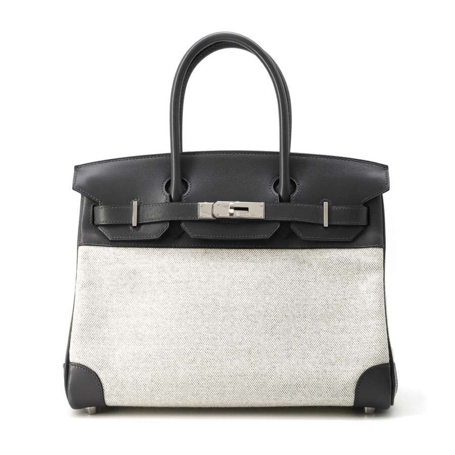 HERMES Birkin Gray/ Ecru Toile H Box Calf Leather Size 30 | Studio Nafay