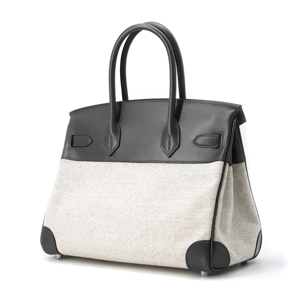 HERMES Birkin Gray/ Ecru Toile H Box Calf Leather Size 30