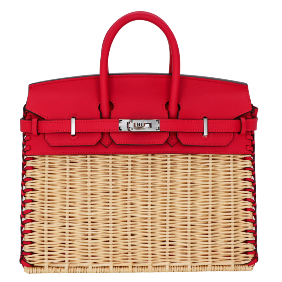 Hermes25cm Birkin Picnic Framboise Swift Leather/ Osier Wicker Palladium Hardware | Studio Nafay