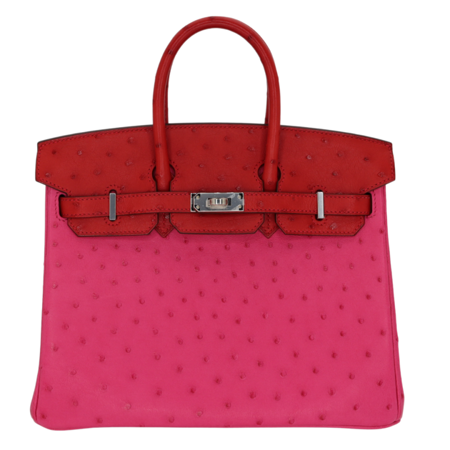 Hermes25cm Birkin Touch Rouge Vif/ Rose Tyrien Ostrich Palladium Hardware | Studio Nafay