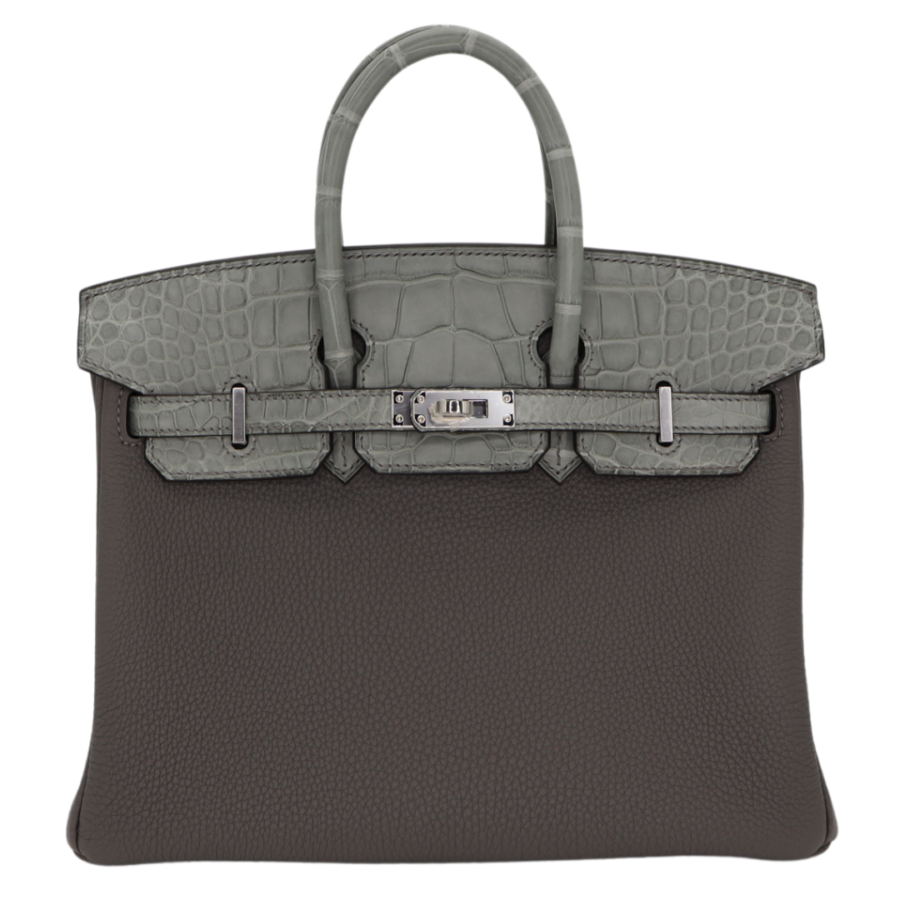 Hermes25cm Birkin Touch Gris Meyer Togo/ Matte Alligator Palladium Hardware | Studio Nafay