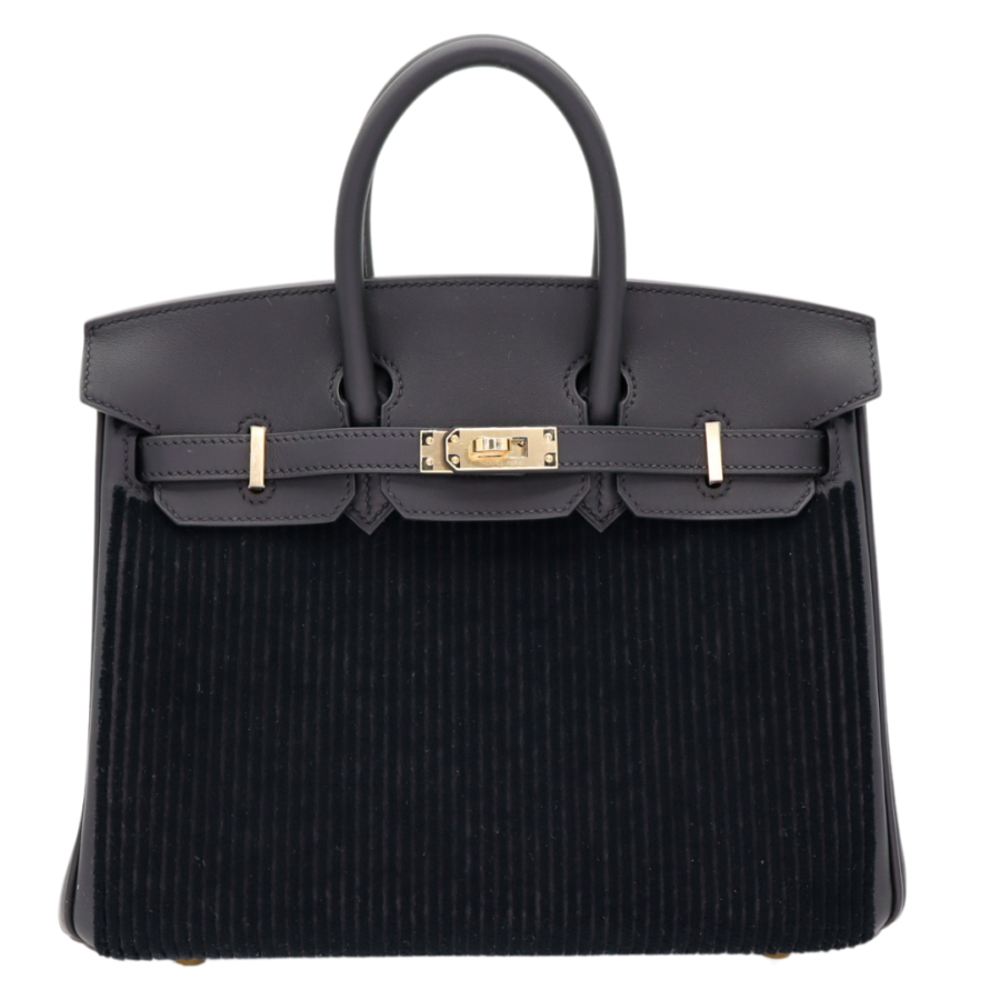 Hermes25cm Birkin Black Cote a Cote Tuffetage Caban Swift Leather Gold Hardware | Studio Nafay