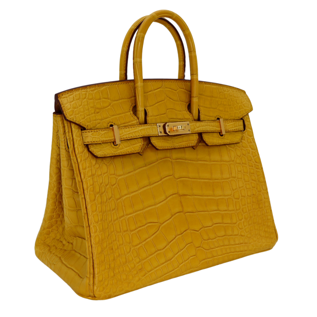 Hermes25cm Birkin Ambre Matte Alligator Gold Hardware