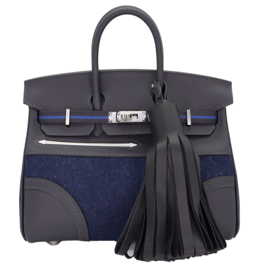 Hermes25cm Birkin Go Team Caban/ Bleu Nuit Swift/ Feutre Palladium Hardware | Studio Nafay