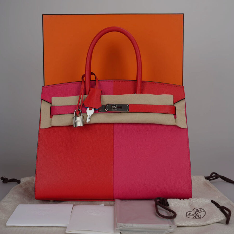 Hermes Epsom Casaque Birkin Sellier 30 Rouge Coeur Rose Extreme Bleu Zanziba with palladium Hardware | Studio Nafay