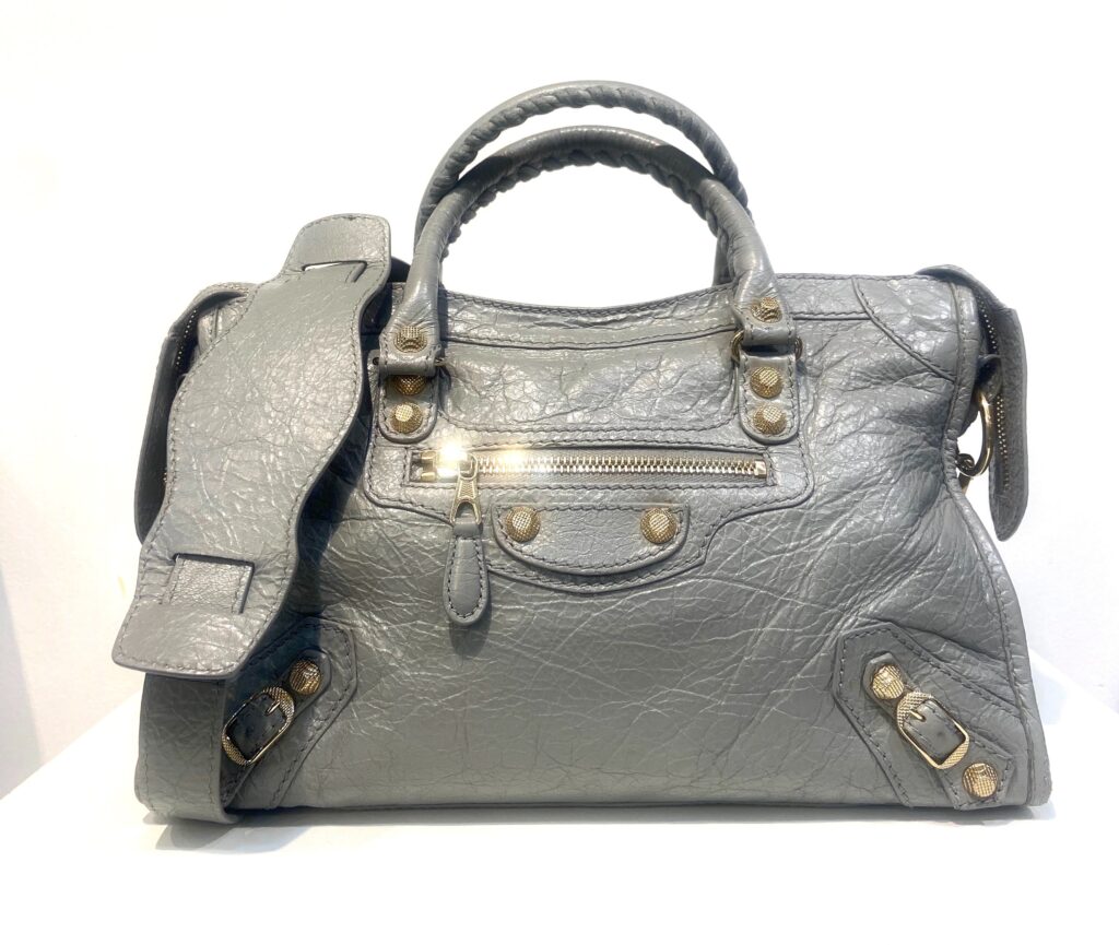 BALENCIAGA AGNEAU LAMBSKIN LEATHER MEDIUM CITY TOWN GRIS PYRITE BAG - Product Image 2