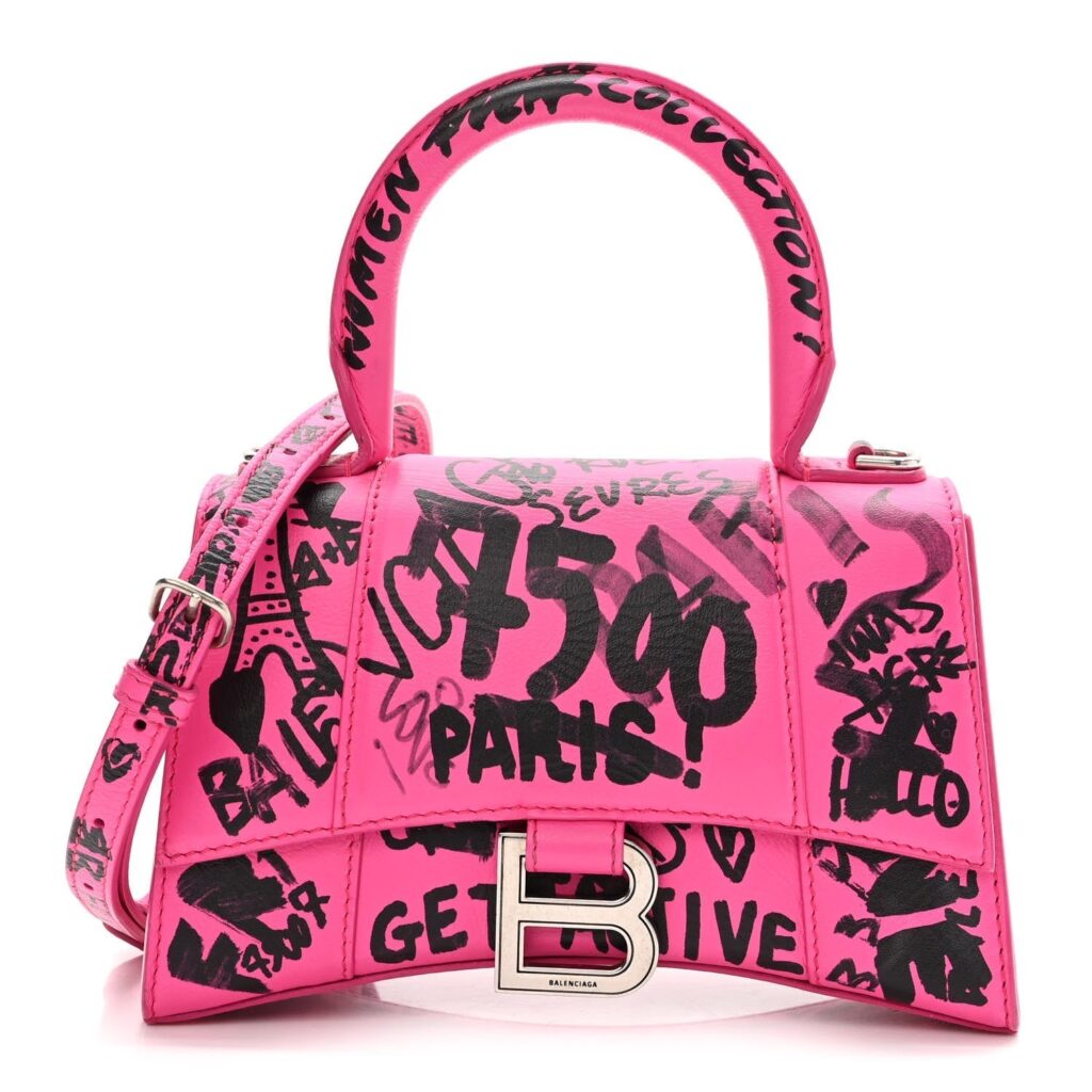 BALENCIAGA HOURGLASS XS GRAFFITI PRINTED CALFSKIN TOP HANDLE BAG - Product Image 2