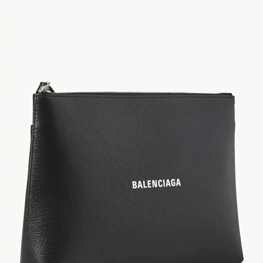 BALENCIAGA CASH LOGO CALFSKIN LEATHER MEDIUM CLUTCH WRISTLET | Studio Nafay