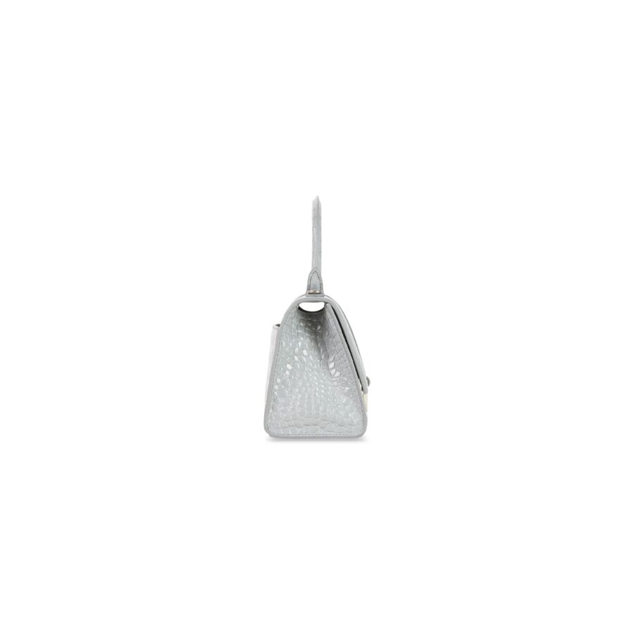 BALENCIAGA HOURGLASS SMALL HANDBAG CROCODILE EMBOSSED IN GREY | Studio Nafay