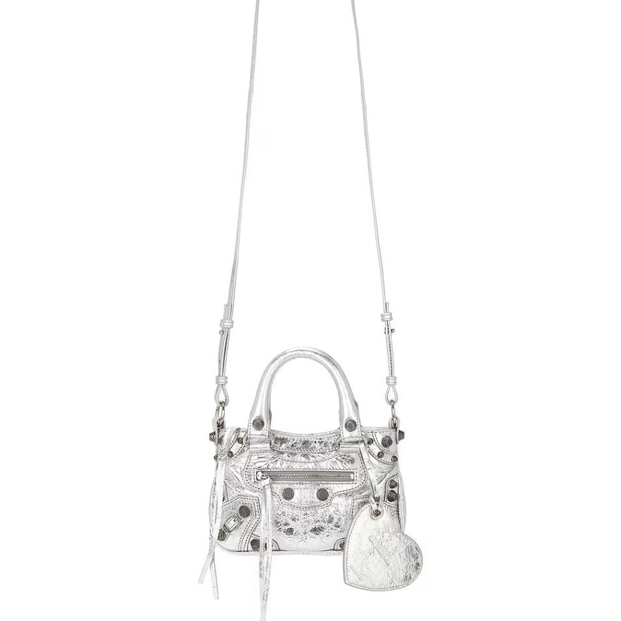BALENCIAGA MINI NEO CAGOLE METALLIC LEATHER TOTE BAG | Studio Nafay