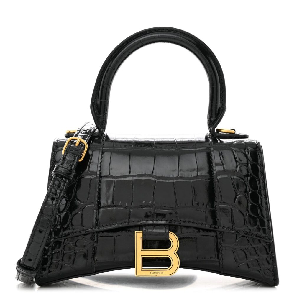 BALENCIAGA SHINY CALFSKIN CROC EMBOSSED MINI HOURGLASS BAG - Product Image 2