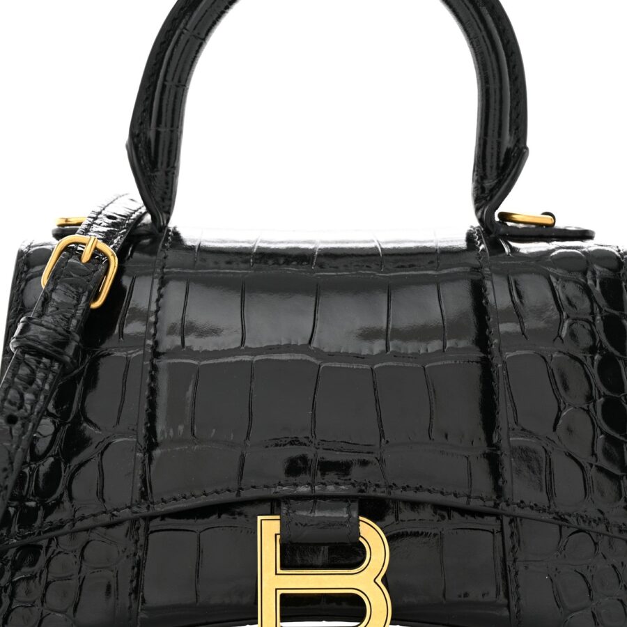 BALENCIAGA SHINY CALFSKIN CROC EMBOSSED MINI HOURGLASS BAG | Studio Nafay