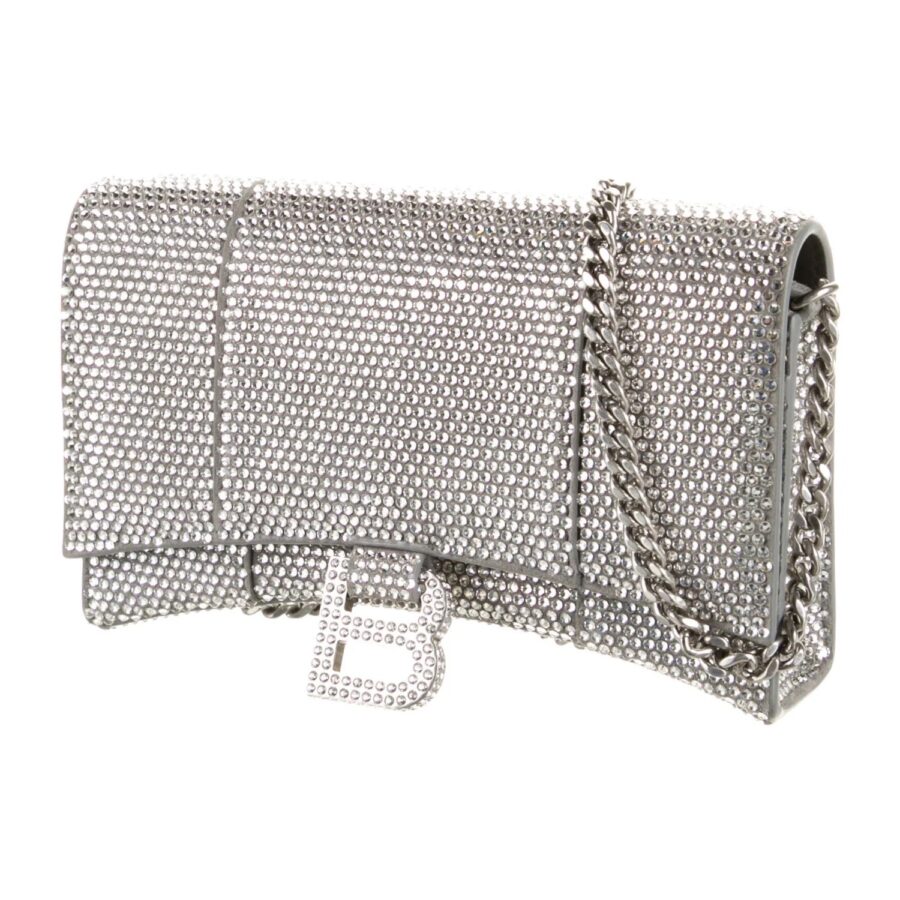 BALENCIAGA SILVER CRYSTAL HOURGLASS CROSSBODY BAG | Studio Nafay