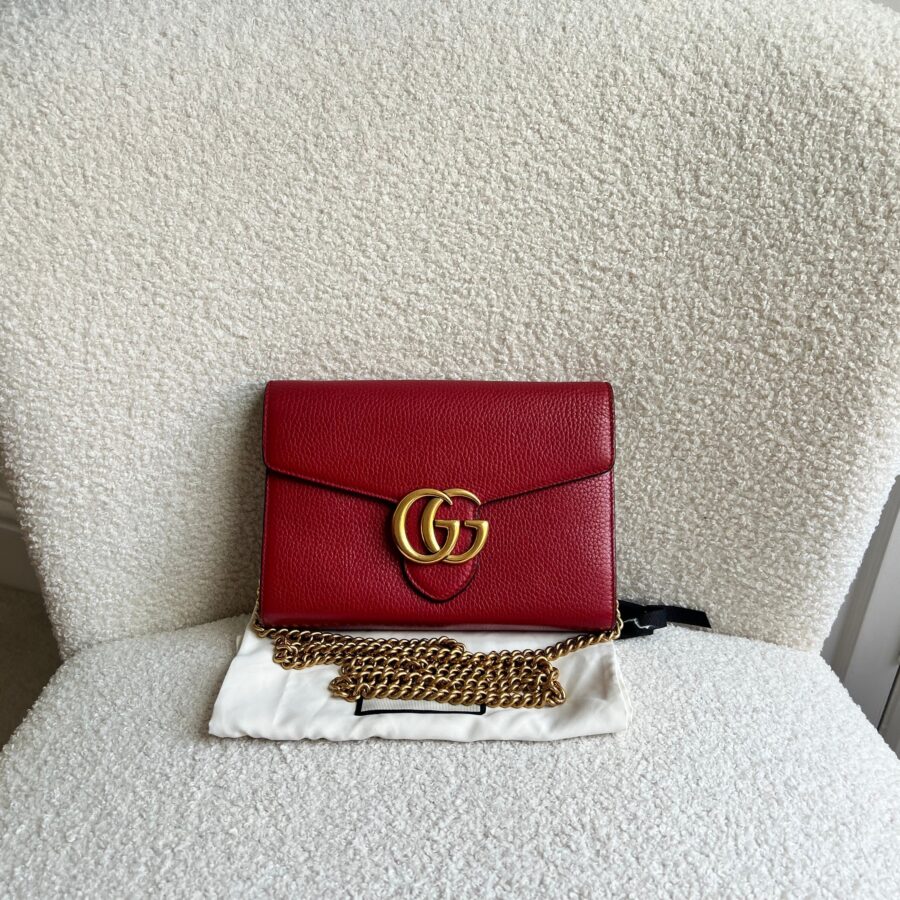 Gucci Red GG Marmont Chain Wallet (RRP £1195) | Studio Nafay