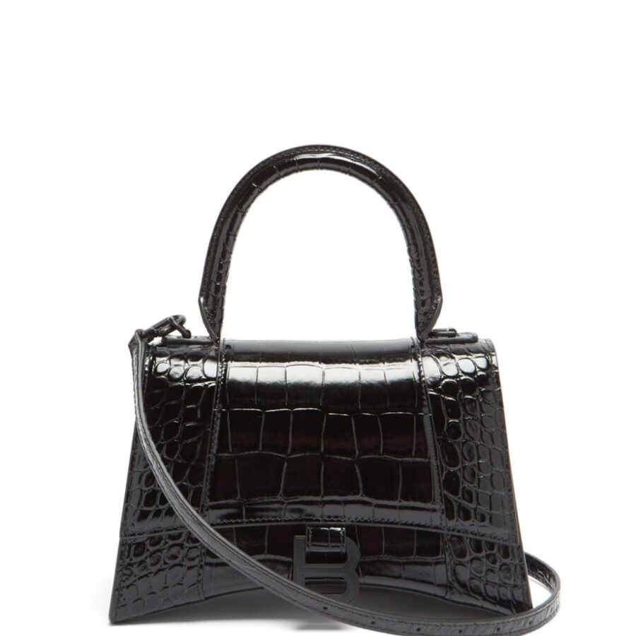 BALENCIAGA HOURGLASS CROC EMBOSSED TOP HANDLE BAG | Studio Nafay