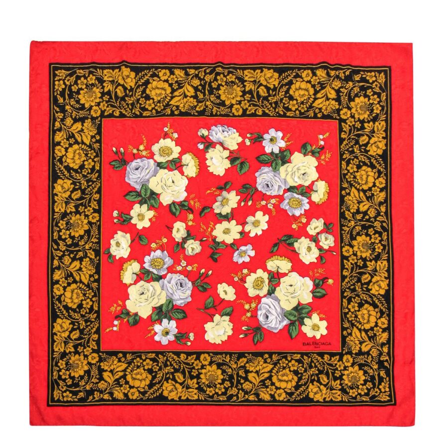 Balenciaga - Red Floral Silk Square Scarf | Studio Nafay